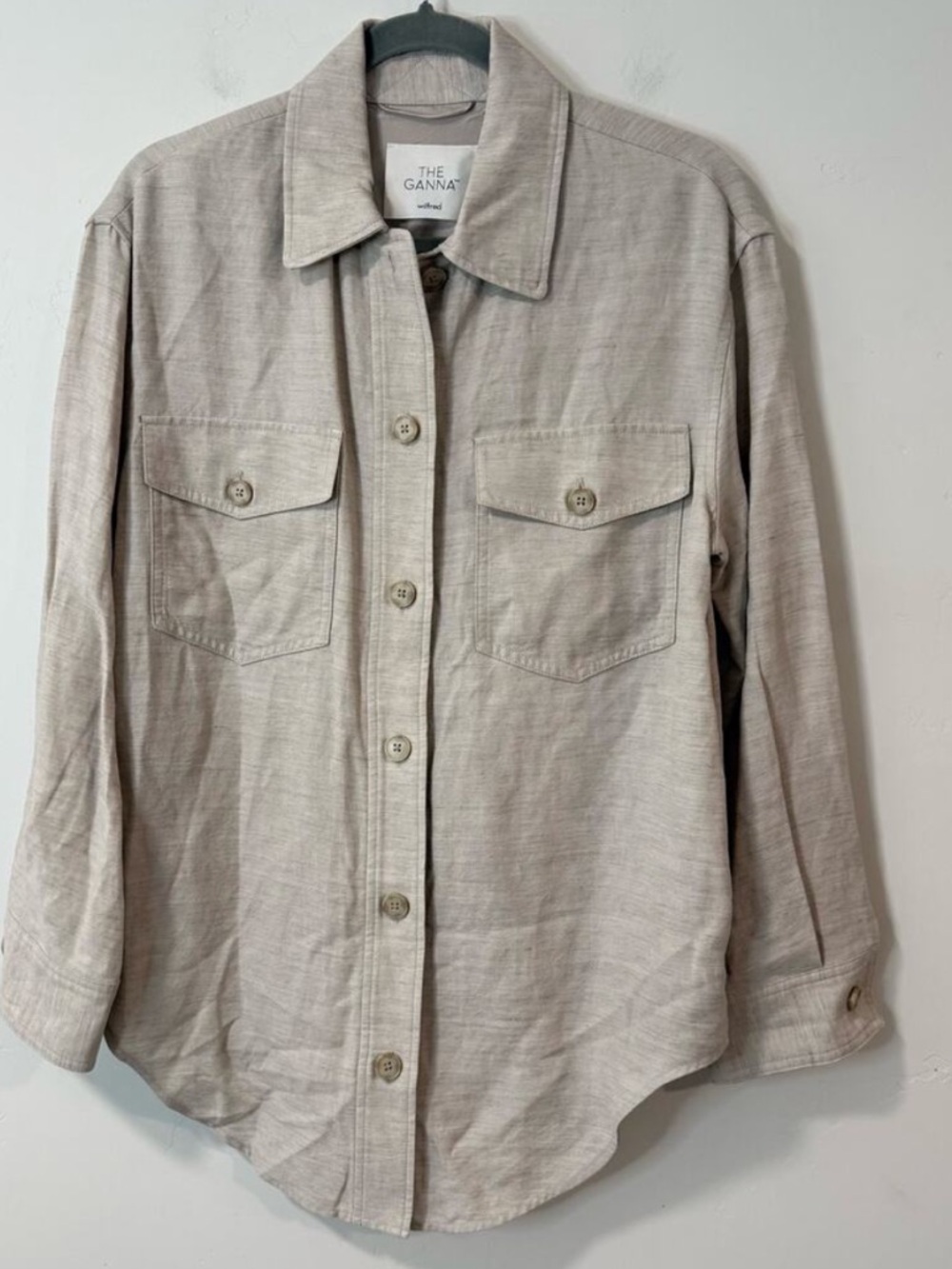 Aritzia Wilfred The Ganna
Shirt Jacket Linen Beige Light
Tan Small Button Down